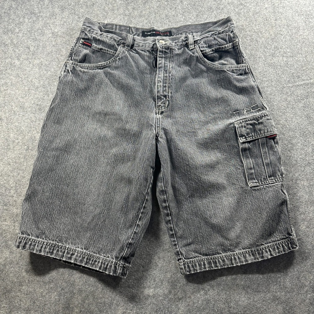 Vtg FUBU Cargo Denim Shorts 38 Gray Baggy Y2K Hip Hop Streetwear Jean Shorts